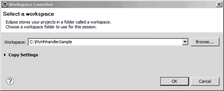 Workspace Launcher dialog box with a workspace selected in the Workspace field