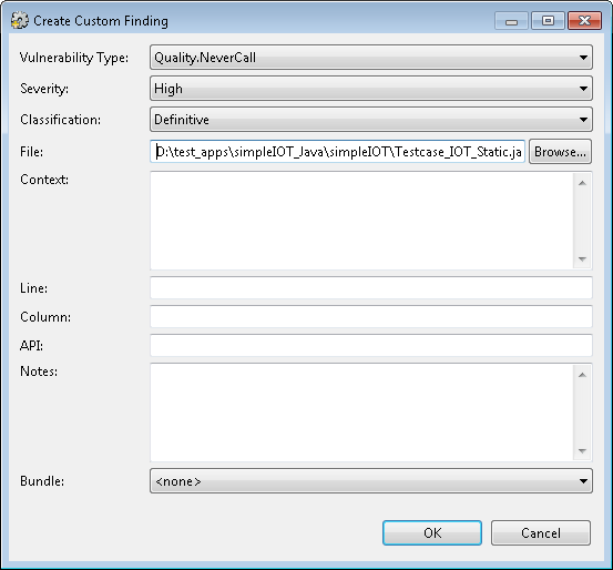 Create Custom Finding dialog box