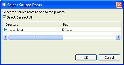 Select Source Roots dialog box