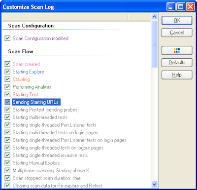 The Customize scan log dialog box