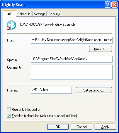 The Scheduled Task Properties dialog box