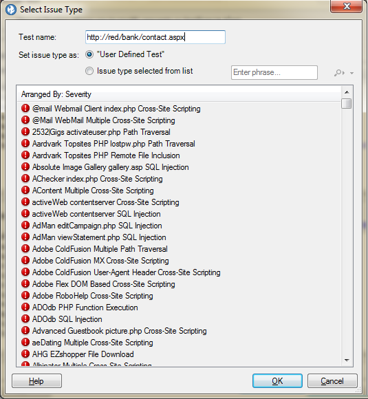 The Select Issue Type dialog box