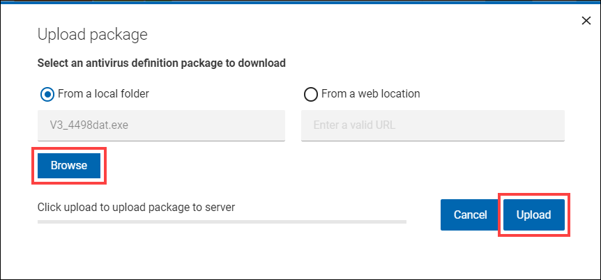 Upload package From a local folder