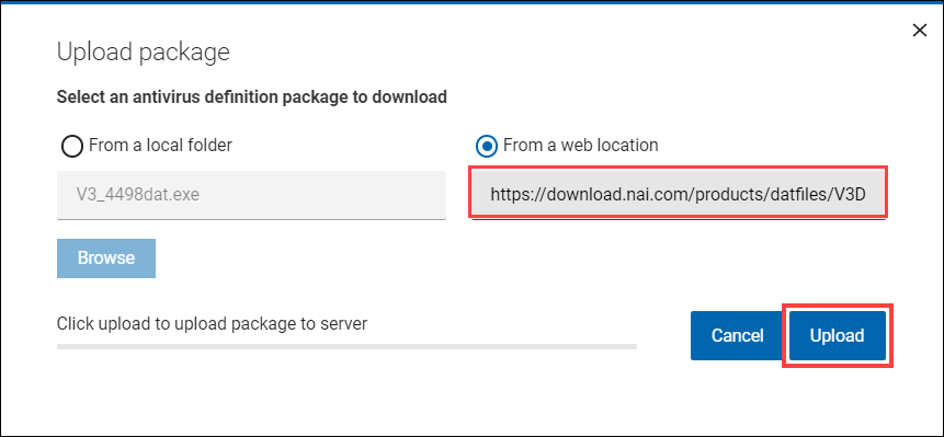 Upload package From a web location