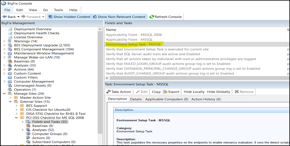 Environment Setup Task in the PCI DSS Checklist for MS SQL 2008 site