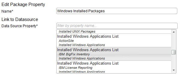 Package properties shown in the user interface