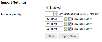 Image shows the Raw Data Only check box next to each import