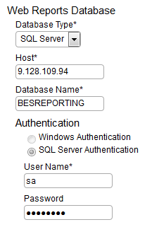 Web Reports connection for Microsoft SQL Server