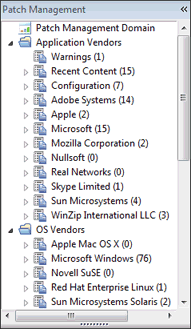 このウィンドウには、「アプリケーション・ベンダー」と「OS ベンダー」という 2 つのフォルダーを示すリスト・パネルが表示されています。