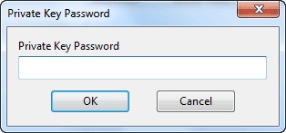 このウィンドウには、「秘密鍵のパスワード」ダイアログが表示されています。このダイアログのダイアログ・ボックスで、秘密鍵のパスワードを入力します。