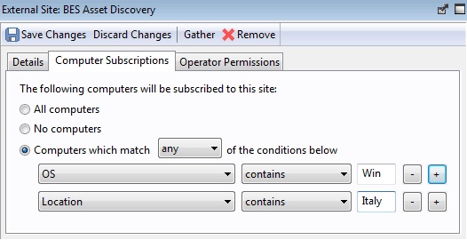 このウィンドウには、サイト文書の「コンピューターのサブスクリプション」タブが強調表示されています。