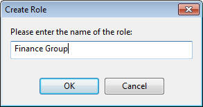 このウィンドウは、役割の名前を指定する必要がある「役割の作成」パネルを表示しています。
