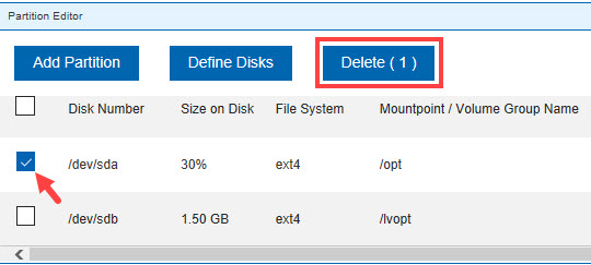 Deleting partitions from the partition editor