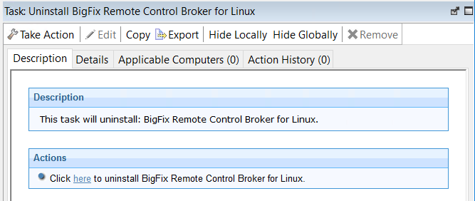 Description of what the Uninstalling broker support for linux fixlet does.