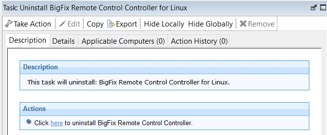 Description of what the Uninstalling a linux controller fixlet does.