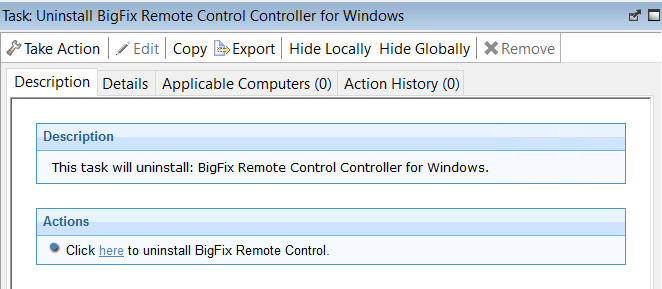 Description of what the Uninstalling controller for windows fixlet does.