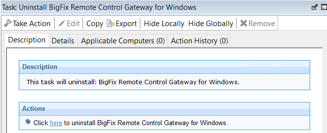 Description of what the Uninstalling gateway support for windows fixlet does