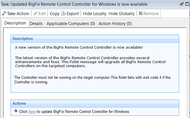 Description of the task to update the controller in a Windows operating system