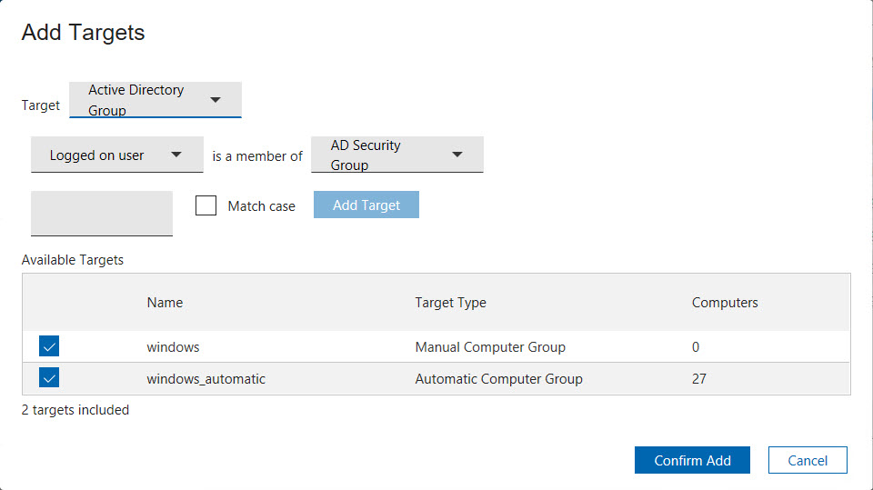 Add an Active Directory Group as the named target