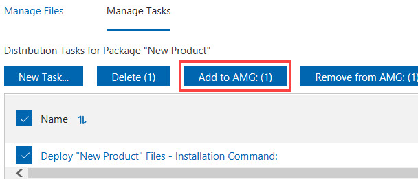 Adding tasks from the Manage Software Distribution Packages dashboard