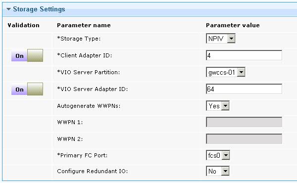 An image of the Storage Settings section of the Add Disk task with NPIV selected for the Storage Type.