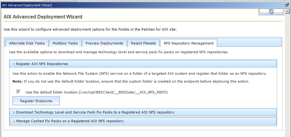 Registering AIX NFS Repositories