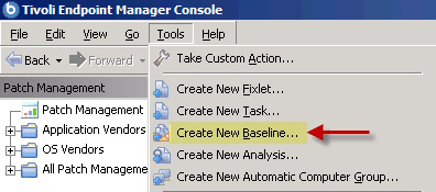 Create a new baseline from the Tools menu