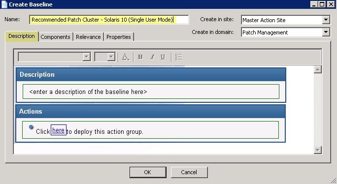 Description tab of the Create Baseline window