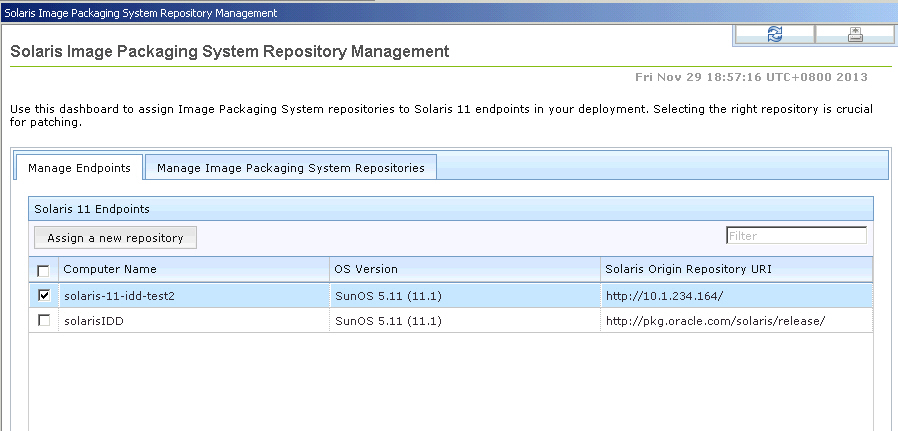 Solaris Image Packaging System Repository Management dashboard