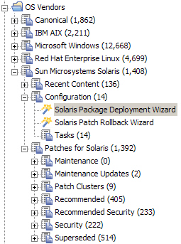 Solaris Package Deployment Wizard navigation tree