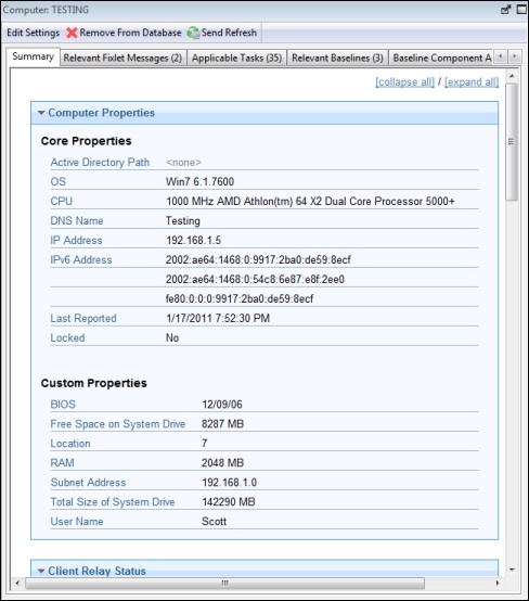 This window displays the Properties section under the summary tab. The default properties displayed are Core Properties and Custom Properties.