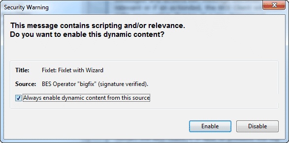 This window displays the Security Warning dialog which alerts you about scripting or relevance statements embedded in text.