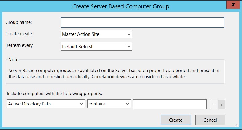 This window displays the Create New Server Based Computer Group dialog