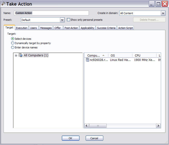 This window displays the Take Action dialog screen that needs to be completed.