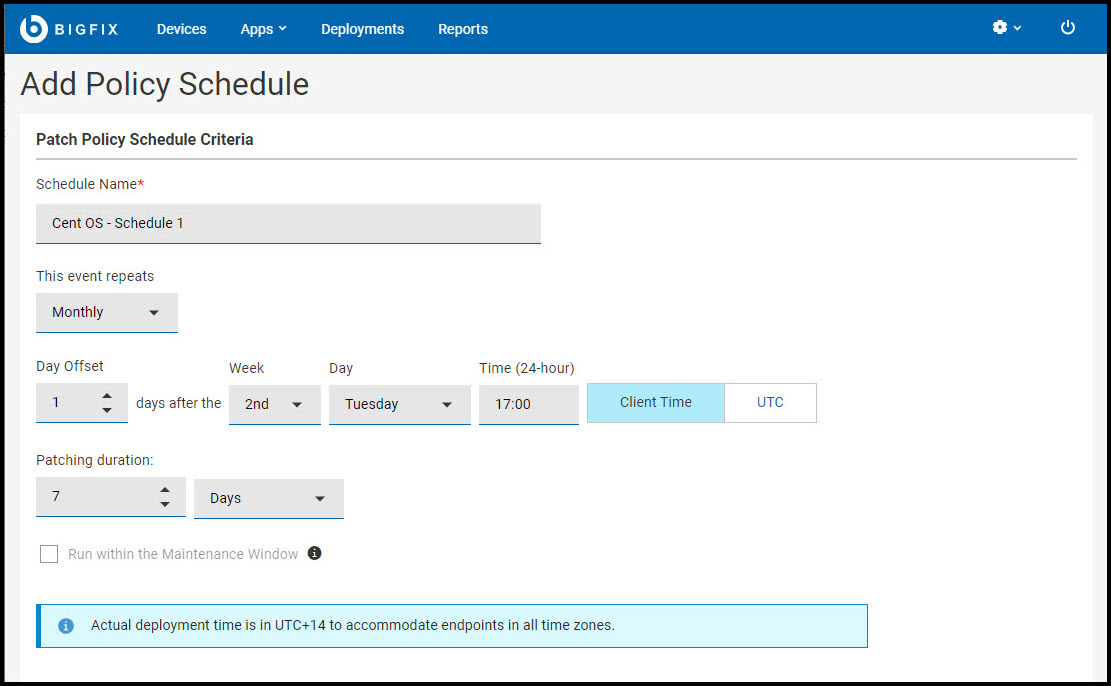 Image of the Add Schedule page.