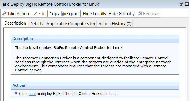Description of what the Deploying broker support for linux fixlet does.