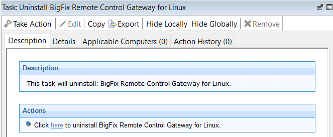 Description of what the Uninstalling gateway support for linux fixlet does.