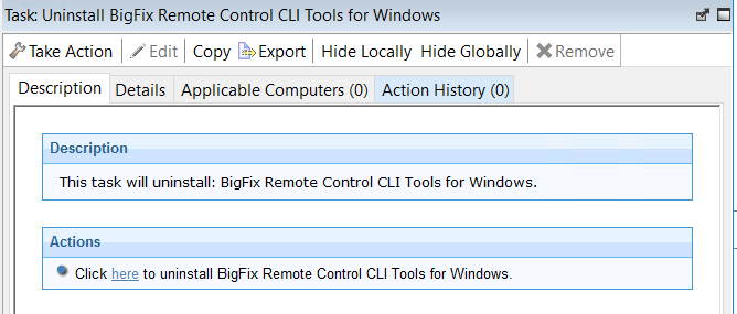 Description of what the Uninstalling cli tools for windows fixlet does.