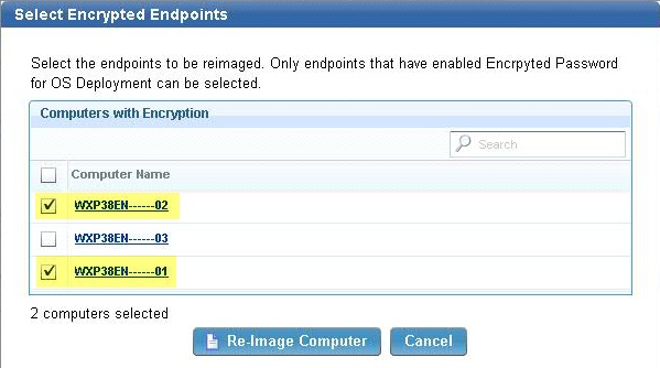 Encrypted endpoints selection for reimaging