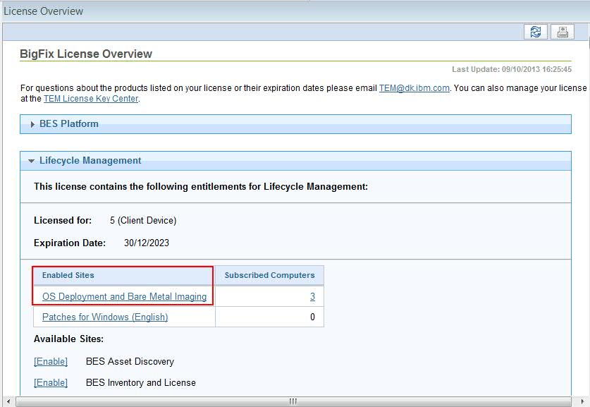 Enabling OS Deployment and Bare Metal imaging site from the BigFix Management domain