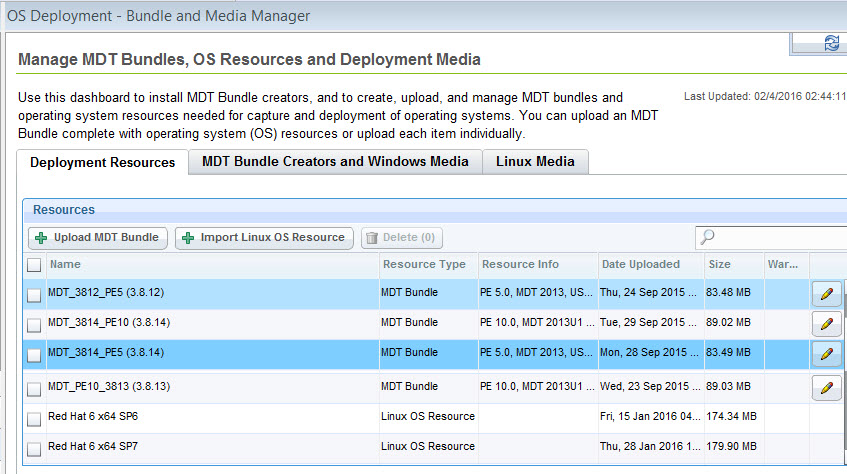 Bundle and Media Manager dashboard, MDT Bundle Creators tab
