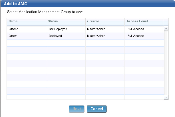Select an Application Management Group
