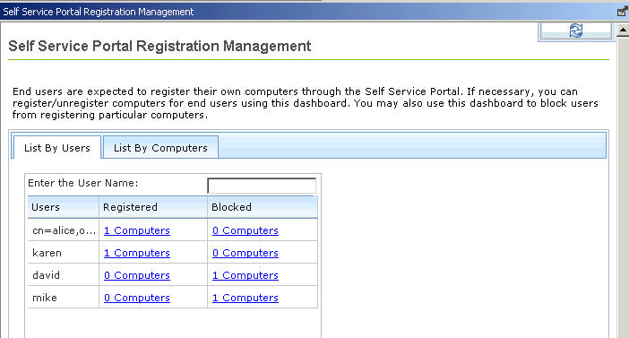 Self Service Portal Registration Management dashboard