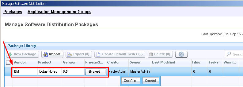 Adding a package from the Manage Software Distribution Packages dashboard