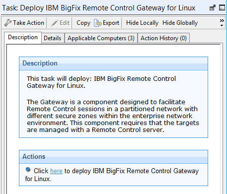 Description of what the Deploying gateway support for linux fixlet does.