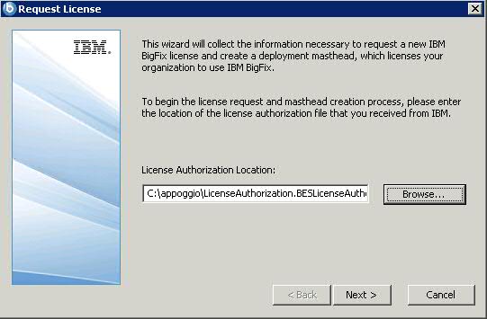 Enter the location of the license authorization file