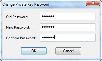 This window displays the Change Private Key Password dialog box.