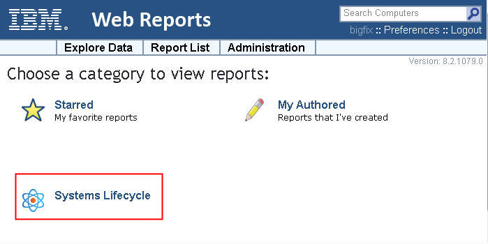 Selecting Systems Lifecycle from the Web Reports page