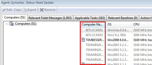 Symantec Status: Need Update - Computer List