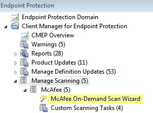 McAfee On-Demand Scan Wizard in the navigation tree